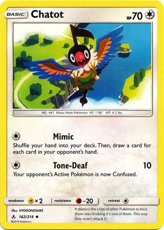 Pokemon Card Unbroken Bonds 162/214 Chatot Uncommon