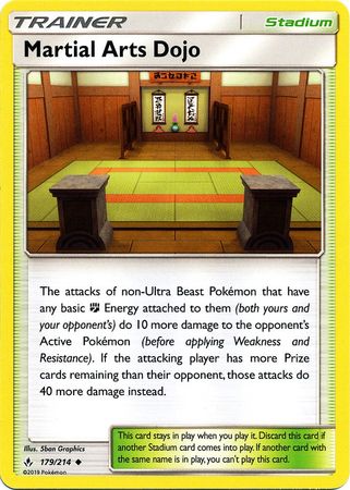 <transcy>Pokemon Card Unbroken Bonds 179/214 Martial Arts Dojo Stadium Ikke almindelig</transcy>
