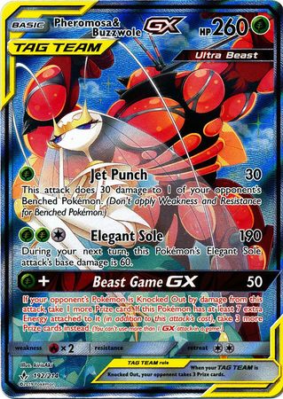 Pokemon Card Unbroken Bonds 192/214 Pheromosa & Buzzwole Tag Team GX Full Art Ultra