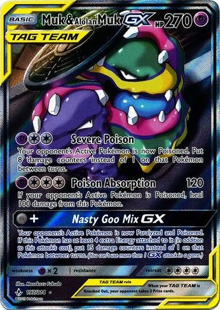 Pokemon Card Unbroken Bonds 197/214 Muk & Alolan Muk Tag Team GX Full Art Ultra