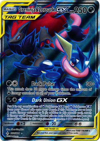 Pokemon Card Unbroken Bonds 200/214 Greninja & Zoroark Tag Team GX Full Art Ultra
