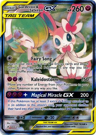 Pokemon Card Unbroken Bonds 205/214 Gardevoir & Sylveon Tag Team GX Full Art Ultra