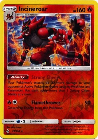 Pokemon Card Unbroken Bonds 29/214 029/214 Incineroar Rare Reverse Holo