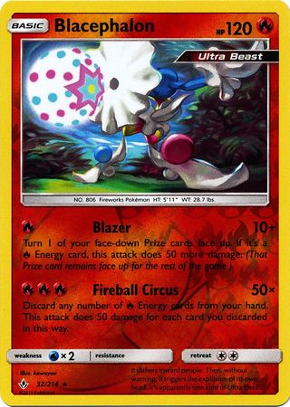 Pokemon Card Unbroken Bonds 32/214 032/214 Blacephalon Rare Reverse Holo