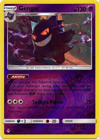 <transcy>لعبة Pokemon Card Unbroken Bonds 70/214 070/214 Gengar Rare Reverse Holo</transcy>
