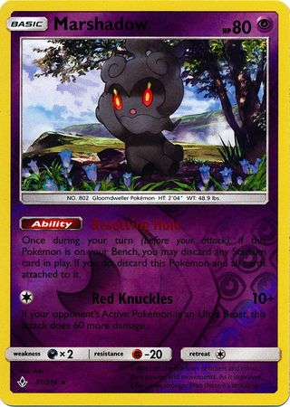 Pokemon Card Unbroken Bonds 81/214 081/214 Marshadow Rare Reverse Holo