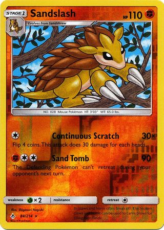 <transcy>Pokemon Card Unbroken Bonds 84/214 084/214 Sandslash Sjælden omvendt Holo</transcy>