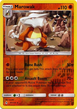 Pokemon Card Unbroken Bonds 91/214 091/214 Marowak Rare Reverse Holo