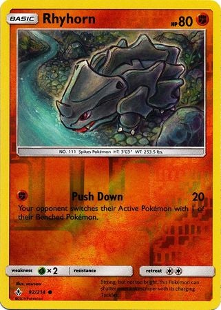Pokemon Card Unbroken Bonds 92/214 092/214 Rhyhorn Common Reverse Holo