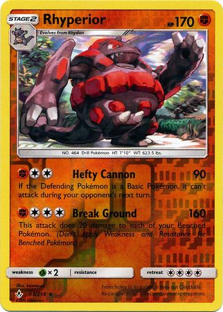 Pokemon Card Unbroken Bonds 95/214 095/214 Rhyperior Rare Reverse Holo