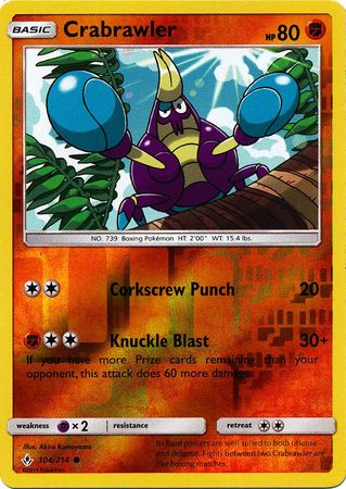 crabrawler pokemon card value Unbroken Bonds 104/214 Common Reverse Holo – Brokenvase Games [1F] Knuckle Punch (30) Attack 2 Crabrawler 72/149 Reverse Holo Common