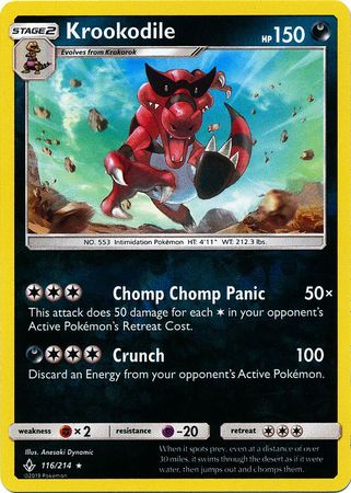 <transcy>Pokemon-kort ubrudte obligationer 116/214 Krookodile Sjælden omvendt Holo</transcy>