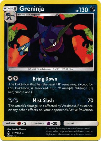 Pokemon Card Unbroken Bonds 117/214 Greninja Rare Reverse Holo