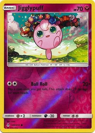 <transcy>لعبة Pokemon Card Unbroken Bonds 134/214 Jigglypuff Common Reverse Holo</transcy>
