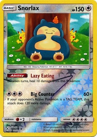 Pokemon Card Unbroken Bonds 158/214 Snorlax Rare Reverse Holo