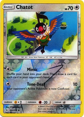 Pokemon Card Unbroken Bonds 162/214 Chatot Uncommon Reverse Holo