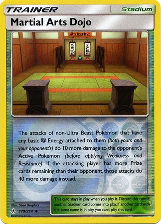 Pokemon Card Unbroken Bonds 179/214 Martial Arts Dojo Stadium Uncommon Reverse Holo