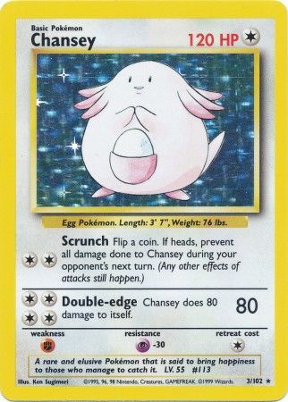 Pokemon Card Base Set Unlimited 3/102 Chansey Holo Rare NEAR MINT