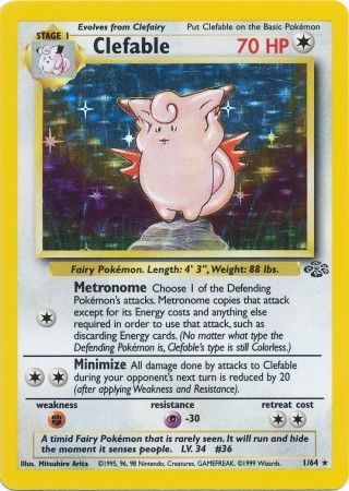 Pokemon Card Jungle Set Unlimited 1/64 Clefable Holo Rare NEAR MINT