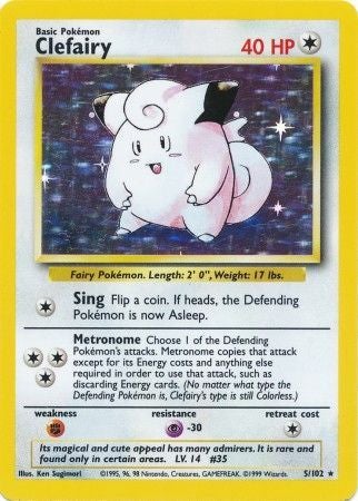 Pokemon Card Base Set Unlimited 5/102 Clefairy Holo Rare PLAYED