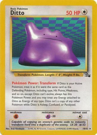 Pokemon Card Fossil Set Unlimited 18/62 Ditto Rare NEAR MINT