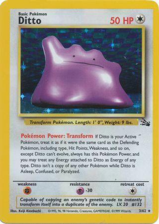 Pokemon Card Fossil Set Unlimited 3/62 Ditto Holo Rare NEAR MINT