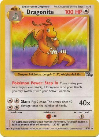 Pokemon Card Fossil Set Unlimited 19/62 Dragonite Rare NEAR MINT