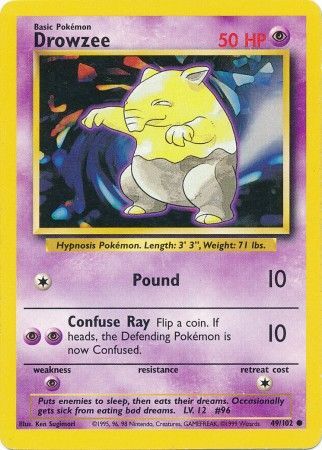 Pokemon Card Base Set Unlimited 49/102 Drowzee Common NEAR MINT