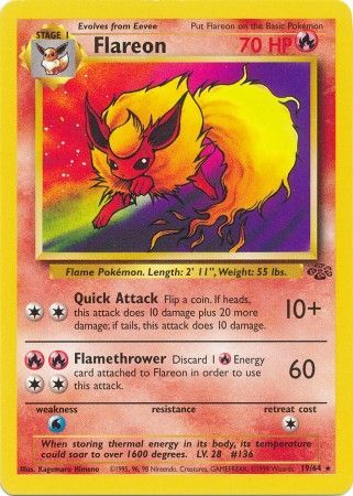 Pokemon Card Jungle Set Unlimited 19/64 Flareon Rare NEAR MINT