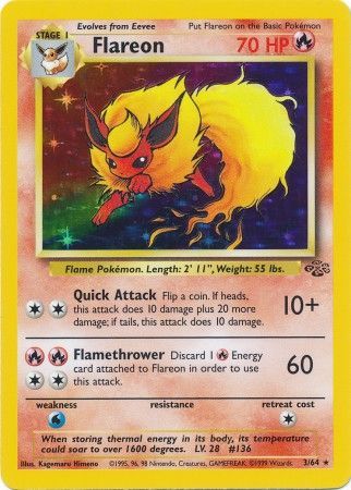 Pokemon Card Jungle Set Unlimited 3/64 Flareon Holo Rare NEAR MINT