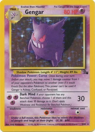 Pokemon Card Fossil Set Unlimited 5/62 Gengar Holo Rare PLAYED