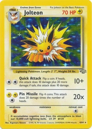 Pokemon Card Jungle Set Unlimited 4/64 Jolteon Holo Rare NEAR MINT