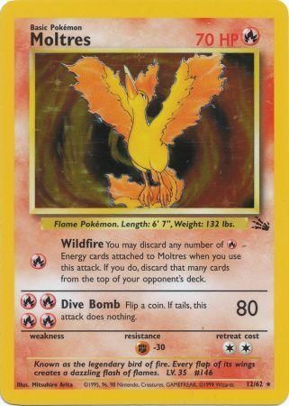 Pokemon Card Fossil Set Unlimited 12/62 Moltres Holo Rare NEAR MINT