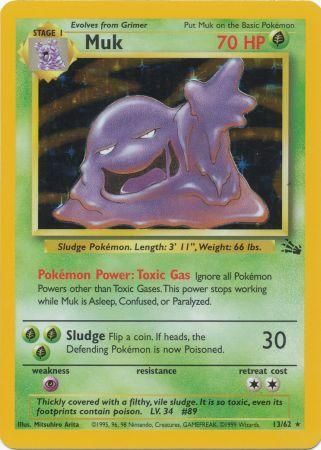 Pokemon Card Fossil Set Unlimited 13/62 Muk Holo Rare NEAR MINT