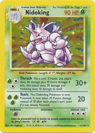 Pokemon Card Base Set Unlimited 11/102 Nidoking Holo Rare NEAR MINT