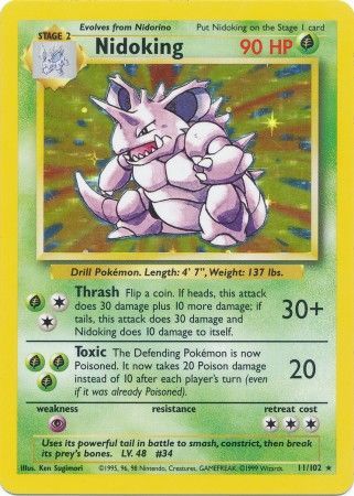 Pokemon Card Base Set Unlimited 11/102 Nidoking Holo Rare PLAYED