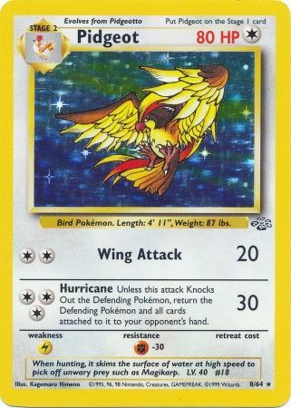 Pokemon Card Jungle Set Unlimited 8/64 Pidgeot Holo Rare NEAR MINT