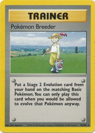 Pokemon Card Base Set Unlimited 76/102 Pokemon Breeder Trainer Rare NEAR MINT