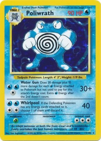 Pokemon Card Base Set Unlimited 13/102 Poliwrath Holo Rare PLAYED