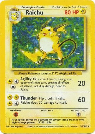Pokemon Card Base Set Unlimited 14/102 Raichu Holo Rare PLAYED