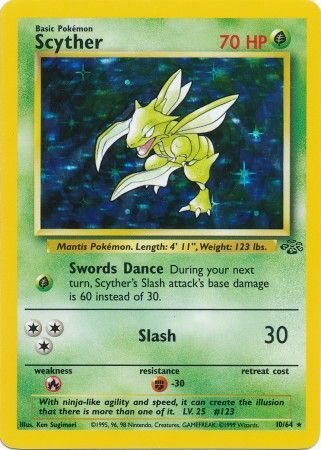 Pokemon Card Jungle Set Unlimited 10/64 Scyther Holo Rare NEAR MINT