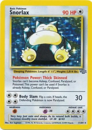 Pokemon Card Jungle Set Unlimited 11/64 Snorlax Holo Rare NEAR MINT