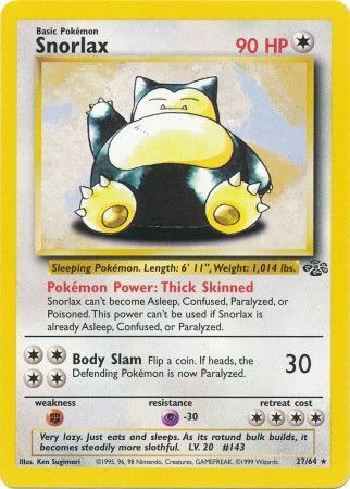 Pokemon Card Jungle Set Unlimited 27/64 Snorlax Rare NEAR MINT