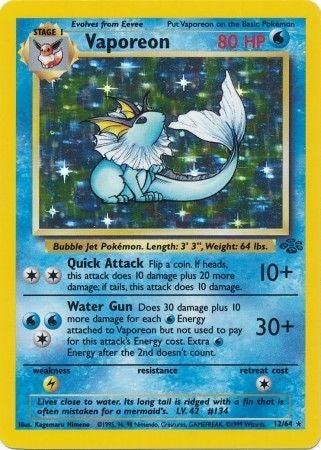 Pokemon Card Jungle Set Unlimited 12/64 Vaporeon Holo Rare NEAR MINT