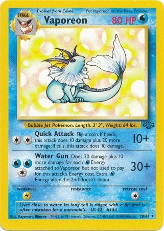 Pokemon Card Jungle Set Unlimited 28/64 Vaporeon Rare NEAR MINT