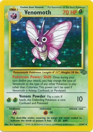 Pokemon Card Jungle Set Unlimited 13/64 Venomoth Holo Rare NEAR MINT