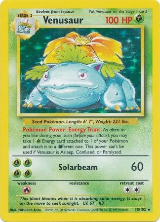 Pokemon Card Base Set Unlimited 15/102 Venusaur Holo Rare NEAR MINT