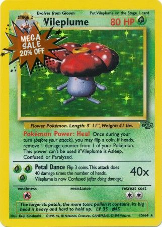 Pokemon Card Jungle Set Unlimited 15/64 Vileplume Holo Rare NEAR MINT