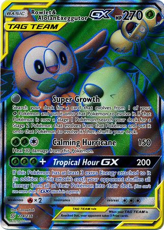 Pokemon Card Unified Minds 214/236 Rowlet & Alolan Exeggutor Tag Team GX Full Art