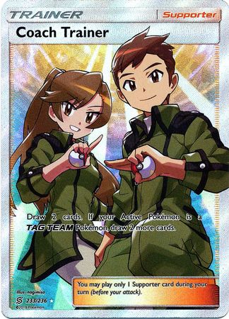 Pokemon Card Unified Minds 233/236 Coach Trainer Supporter Full Art
